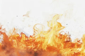 Foto op Canvas Blazing inferno engulfing the scene with intense flames against a transparent white backdrop, ideal for dramatic storytelling © Cloudyew