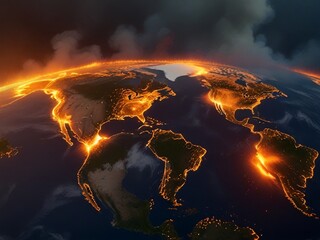 The earth is burning on the earth, global warming