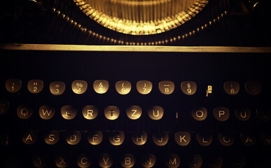 Letters on the keys of an old typewriter. Antique Typewriter. Vintage Typewriter Machine