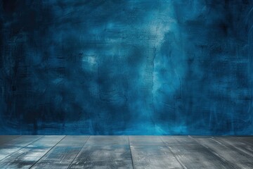 background with wooden table and blue wall