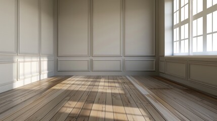 Minimalism empty grey room with hardwood floor