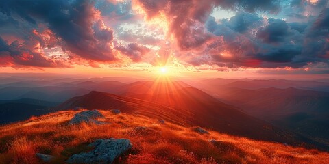 A magnificent sunset over the mountains.