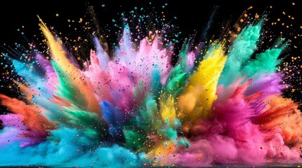 Vibrant holi paint explosion on dark background  mesmerizing burst of rainbow colors and light