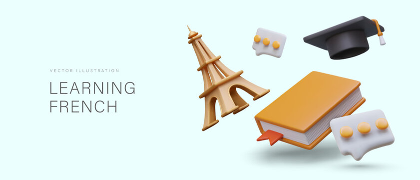 Advertising concept of learning French. High level of foreign language proficiency