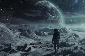 Astronaut's Tranquil Solitude Against the Backdrop of a Celestial Giant