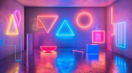 Contemporary neon shapes arranged in eye-catching compositions for a modern aesthetic