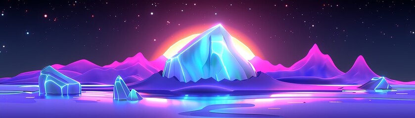 Serene landscape with a lone iceberg in the center, highlighted by the sunrise, illustrating the depth and mystery of the subconscious mind
