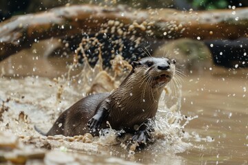 Fototapeta premium otter sliding down into the water