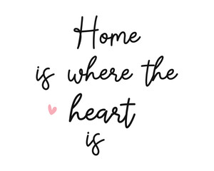 Home is where the heart is Photography Overlay Quote Lettering minimal typographic art on white background