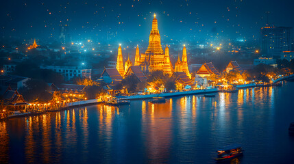Wat Arun temple in Bangkok, Thailand at twilight time.