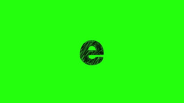 letter e lowercase scribble animation in green screen