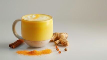 A popular drink called golden milk, turmeric latte or golden latte. Made with organic almond milk, turmeric and vegan.
