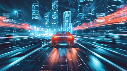 Digital artwork depicting AI-powered autonomous vehicles revolutionizing transportation