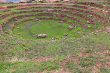 The ruins of Moray, an old Inca agricultural site in Sacred Valle, Peru