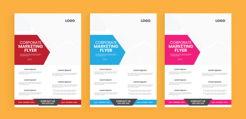 A4 marketing flyer design template. New flier design bundle page collection. Vector editable yellow, red, and white color handout, poster template. Print marketing vertical leaflet, blank paper.