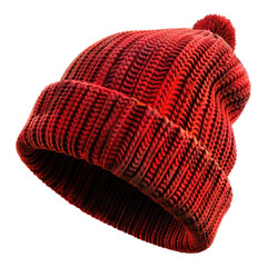 Red cotton winter cap isolated on transparent background