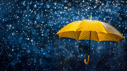 Yellow Umbrella Under Rain against water drops - obrazy, fototapety, plakaty
