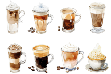 Watercolor hot coffee cup on white background