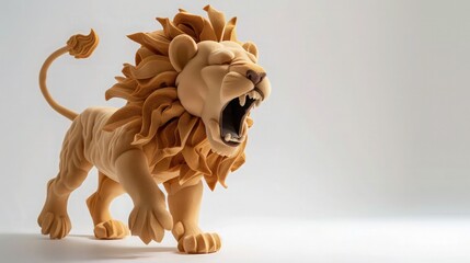 cartoon stuffed lion with open mouth  on a white background - obrazy, fototapety, plakaty