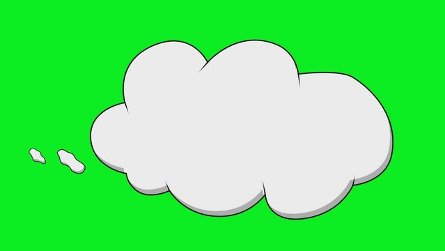 2d animated cartoon A hyperactive cloud piece that arise and unfold to describe thinking, teaching, explaining, guiding, teaching. in green screen chroma key. 4K resolution.