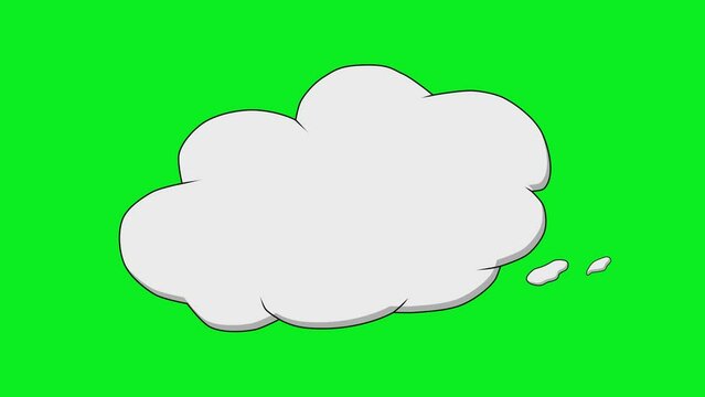 2d animated cartoon A hyperactive cloud piece that arise and unfold to describe thinking, teaching, explaining, guiding, teaching. in green screen chroma key. 4K resolution.