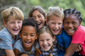 Group of children smiling and having fun in the park on a sunny day