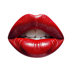 Female lips with red lipstick on transparent background, png	