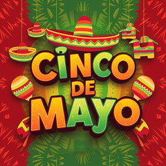 Celebrate cinco de Mayo text effect and illustration invitation card with curly calligraphic font, art design curls and decorative flourishes on white background ai generative
