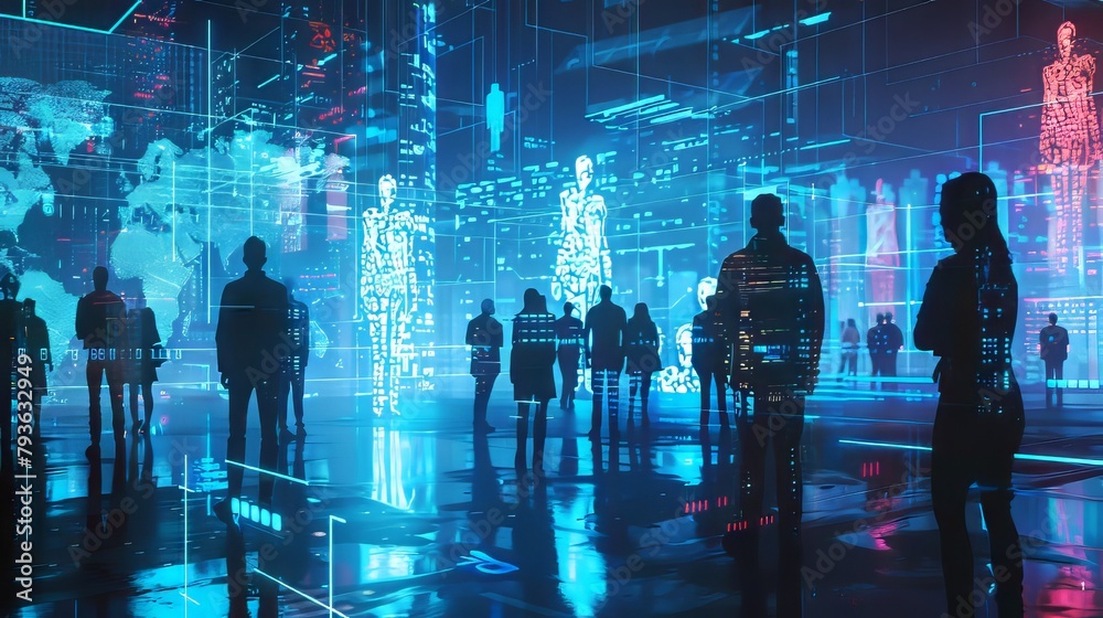 Poster futuristic scene showcasing ai algorithms predicting and preventing crime