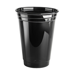 Disposable black plastic cup on transparent background, png	
