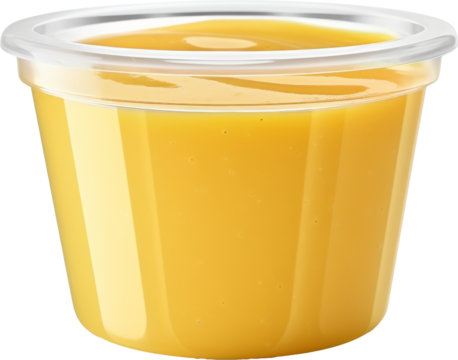 clear plastic container cup of cheese dip sauce isolated on white or transparent background,transparency 