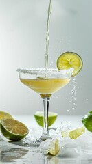 Pour tequila for margaritas on a white background