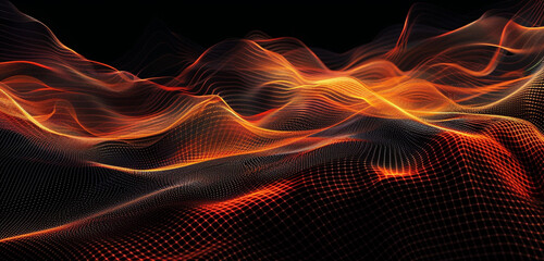 Bold pixel background with jet black and fiery orange waves, dramatic and attention-grabbing. - obrazy, fototapety, plakaty
