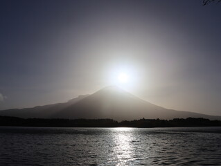 ダイアモンド富士を田貫湖から撮影した風景