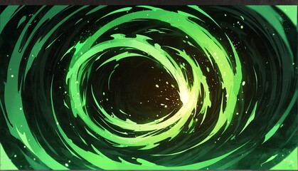 Obraz premium abstract green spiral flame burning sparks effects anime cartoon style background from Generative AI