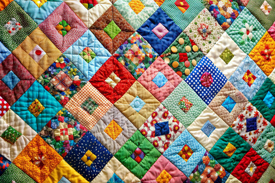Colourful handmade patchwork quilt