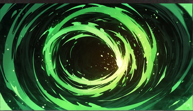 abstract green spiral flame burning sparks effects anime cartoon style background from Generative AI