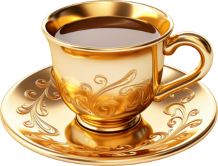 coffee cup,golden coffee cup isolated on white or transparent background,transparency 