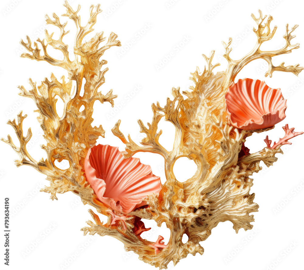 Wall mural golden coral reef,coral reef made of gold isolated on white or transparent background,transparency 