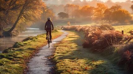 benefits of regular exercise for heart health with an image of a person cycling along a scenic path in the countryside, captured in high resolution to highlight vitality and movement. - Powered by Adobe