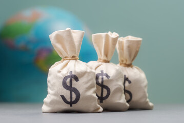 Global Finance Symbolized by Money Bags and Globe