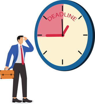 Desperate businessman standing in front of burning clock with head in hands, late for time out, missed opportunity, deadline, urgent time