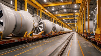 Wind turbine blades on a train ready for export