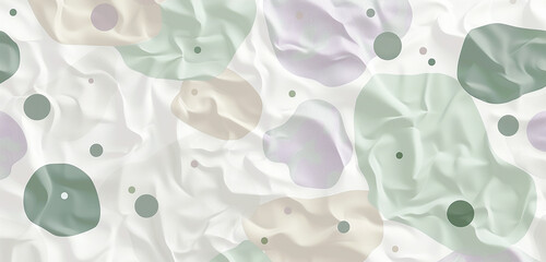 Minimalist design with polygons and circles in sage, lavender, and grey on white.
