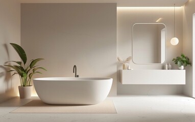 Fototapeta na wymiar A bathroom with a white bathtub and a white sink
