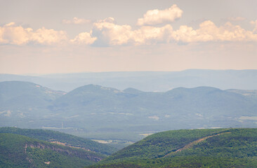 Fototapeta na wymiar Hazy Overlook of the Mountains at Bear Rocks Preserve, Nature preserve in West Virginia