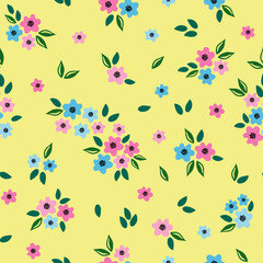 Obraz premium Blooming meadow in midsummer seamless pattern. Floral background for fashion, wallpaper, print. There are many different colors on the field. Fashionable floral design. Vector illustration.