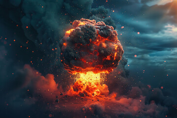 Generative ai on theme of scary nuclear explosion in outdoor, mushroom cloud of nuclear weapons