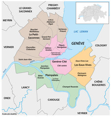 Administrative vector map of the Swiss city of Geneva