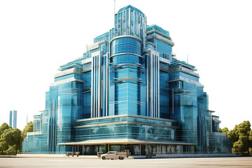 modern office building, Blue building with modern architecture isolated on a Transparent background. Generative AI